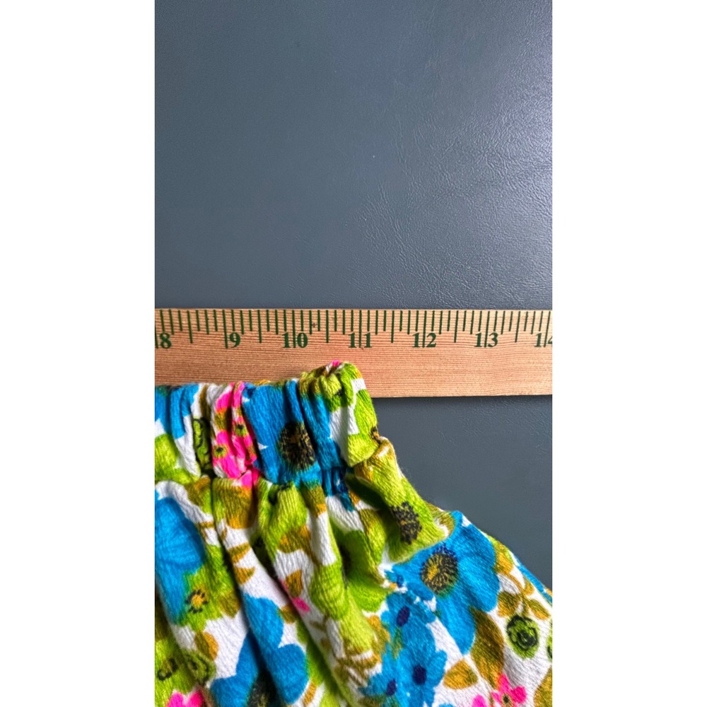 Vintage Floral Tiered Ruffle Full Mini Skirt Barkcloth Elastic Waist Dance - Picture 5 of 7